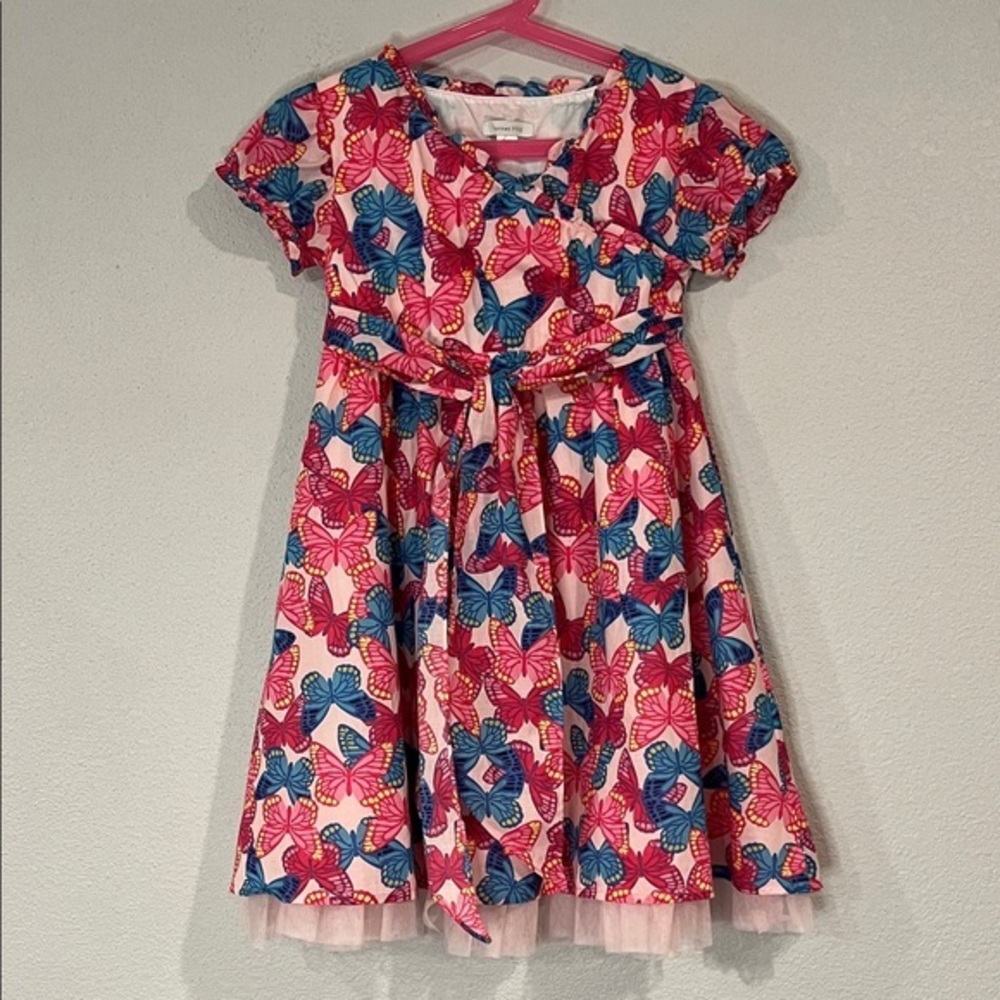 Garnet Hill cotton butterfly print dress with tulle hem fully lined 7